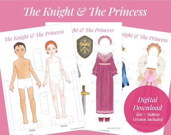Muñecos de papel imprimibles de El Caballero y la Princesa: Adrian y Renata, Moda Fantástica (PDF)