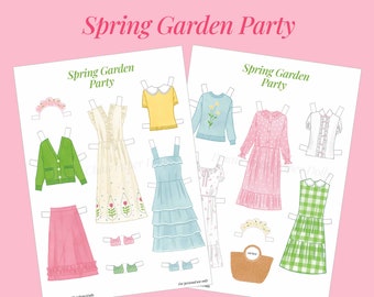 Bambola di carta PDF stampabile Vestiti Giardino primaverile / Download istantaneo / Artigianato per bambini / Giocattoli di carta / Bambola alla moda / Piccola ragazza fashionista