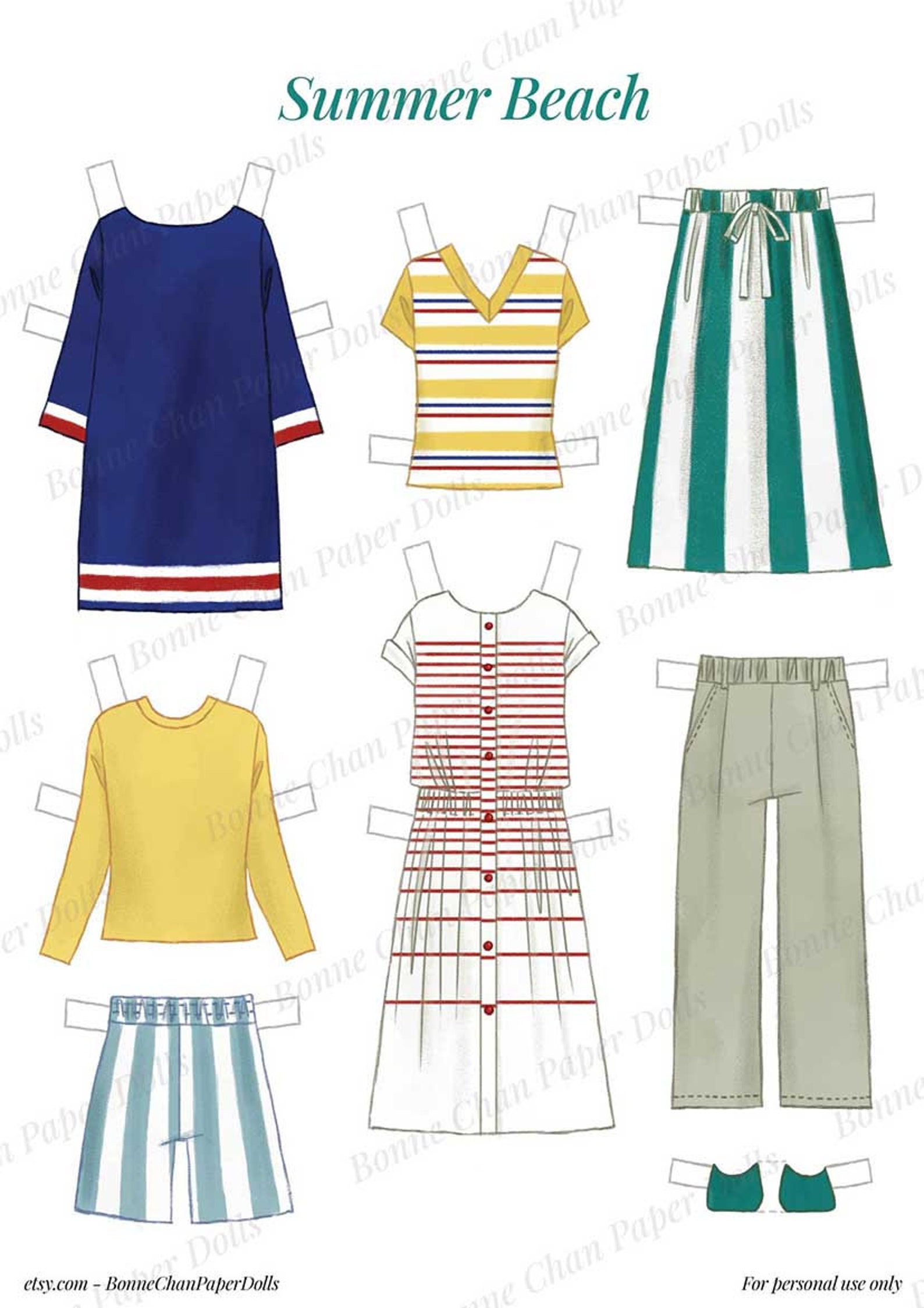 Paper Doll Printable PDF Clothes Summer Beach / Kids / Instant Download ...