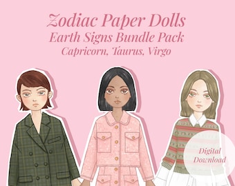 Paquete de muñecas de papel del zodiaco: Signos de tierra, páginas para colorear de moda (PDF)