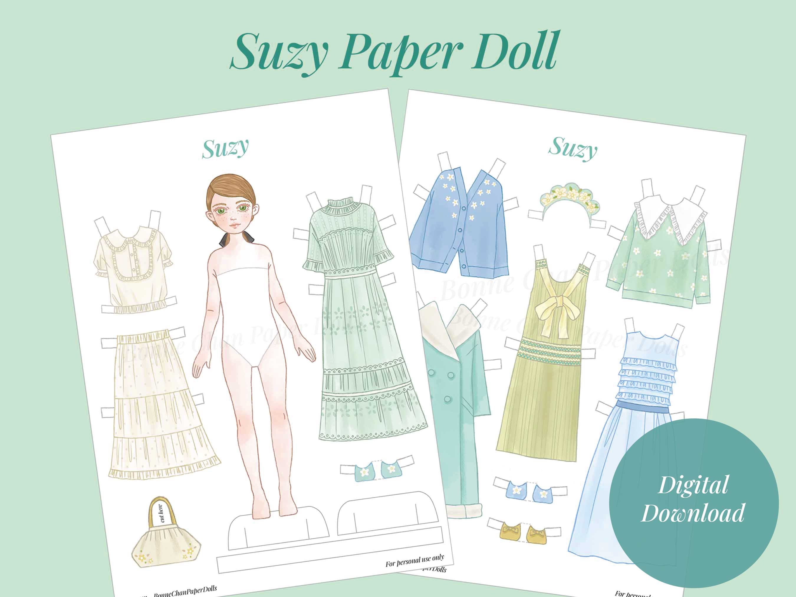 Spring Paper Doll Printable: Suzy, Pastel Clothes (PDF) - Etsy