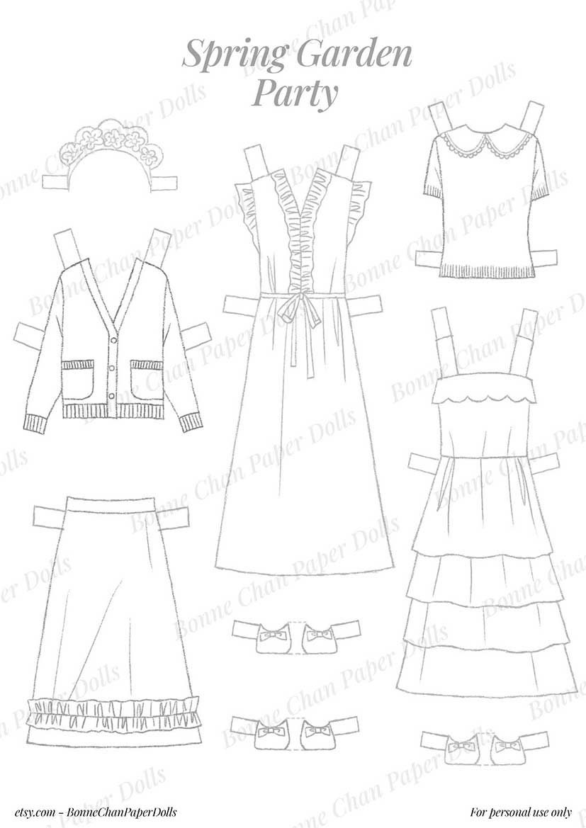 Paper Doll Printable PDF Clothes Spring Garden Instant Etsy