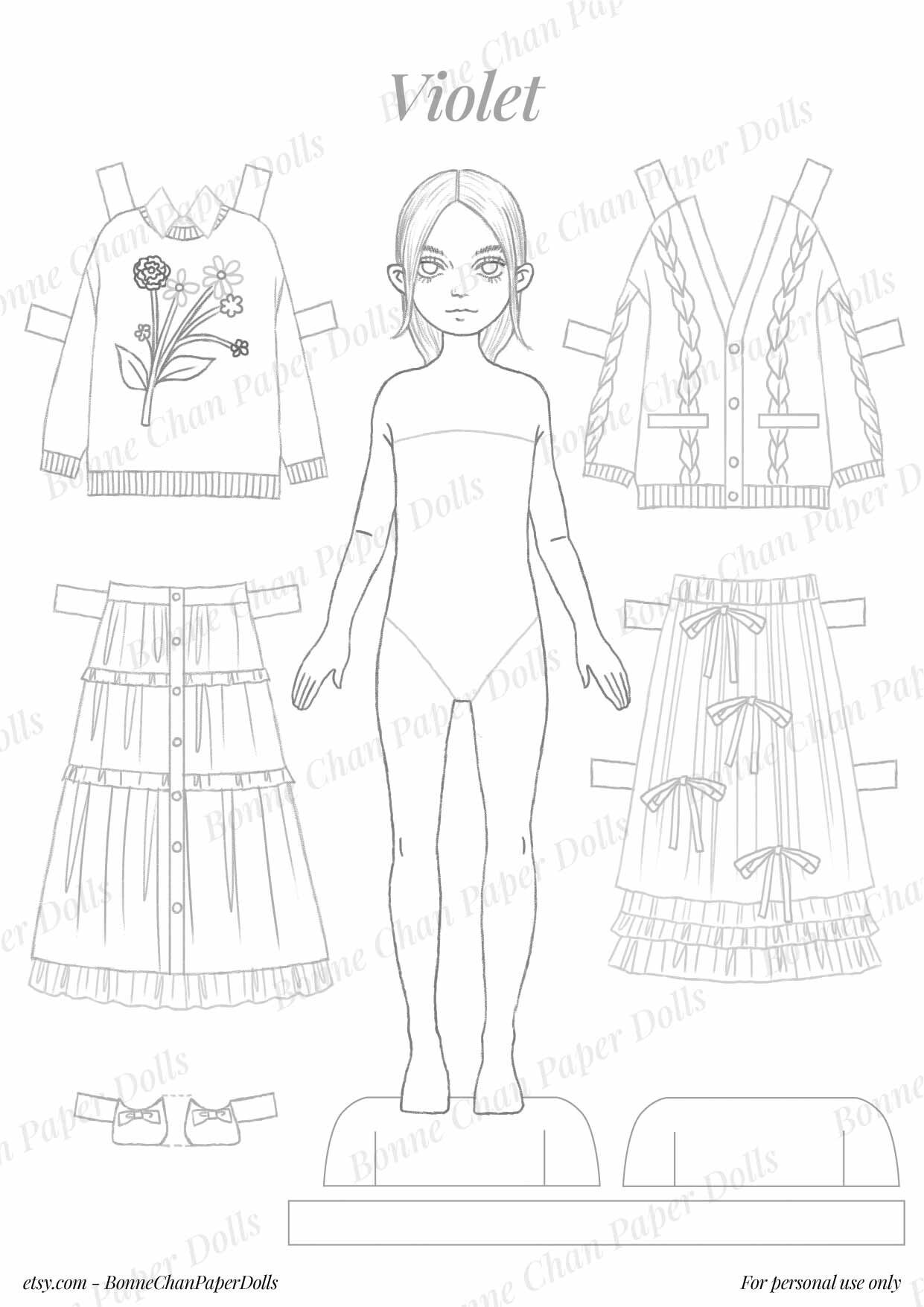 Paper Doll Printable Girl Pastel Girly Pink Blue Violet PDF / Craft Kit ...