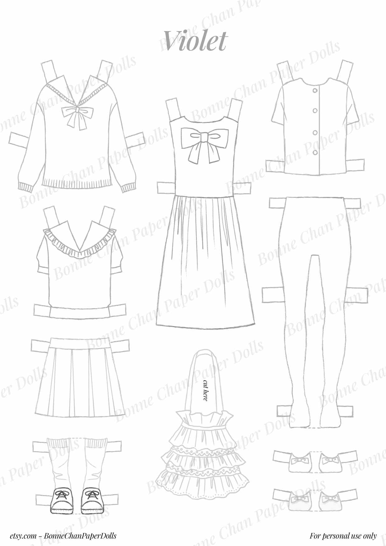 Paper Doll Printable Girl Pastel Girly Pink Blue Violet PDF / Craft Kit ...