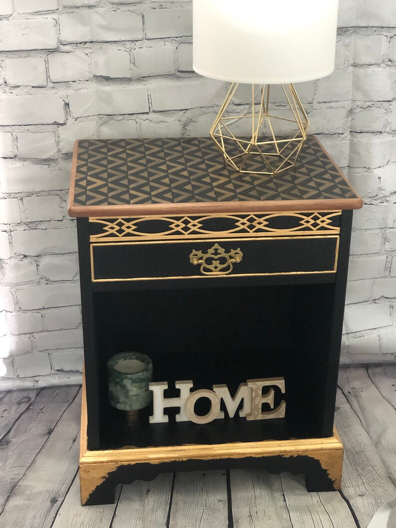 Vintage Bed Side Table Black and Gold/ Hand Painted/ Modern | Etsy