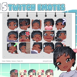 twitch emote pack #1 ( vance : black hair, black eyes ) emotes for gamers // streamers // black boy emotes // kawaii emotes // chibi emotes
