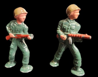 Soldaditos de juguete de plomo Barclay de la década de 1950 (par) / Soldado de fusil y ametrallador de la Segunda Guerra Mundial (decoración nostálgica)