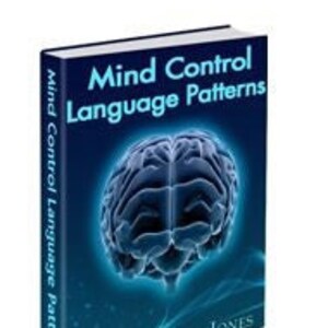 May include: Book cover with a blue background and a stylized image of a brain. The title is "Mind Control Language Patterns" by Dantalion Jones.