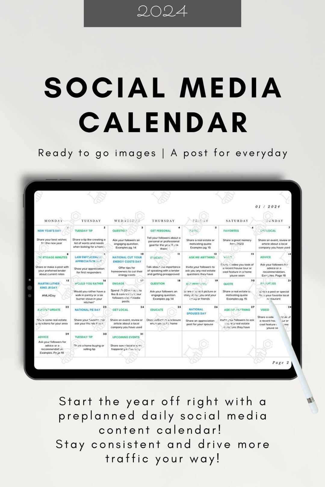 Real Estate Social Media Content Calendar 2024 READY TO GO Images