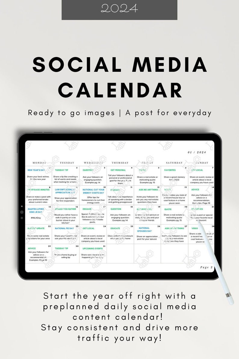 Real Estate Social Media Content Calendar 2024 READY TO GO Images