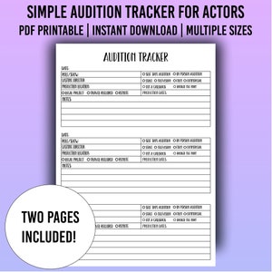 Audition Tracker for Actors - Actors Printable Tracker - Audition Log Printable - Audition Worksheet - Audition Journal - PDF Printable