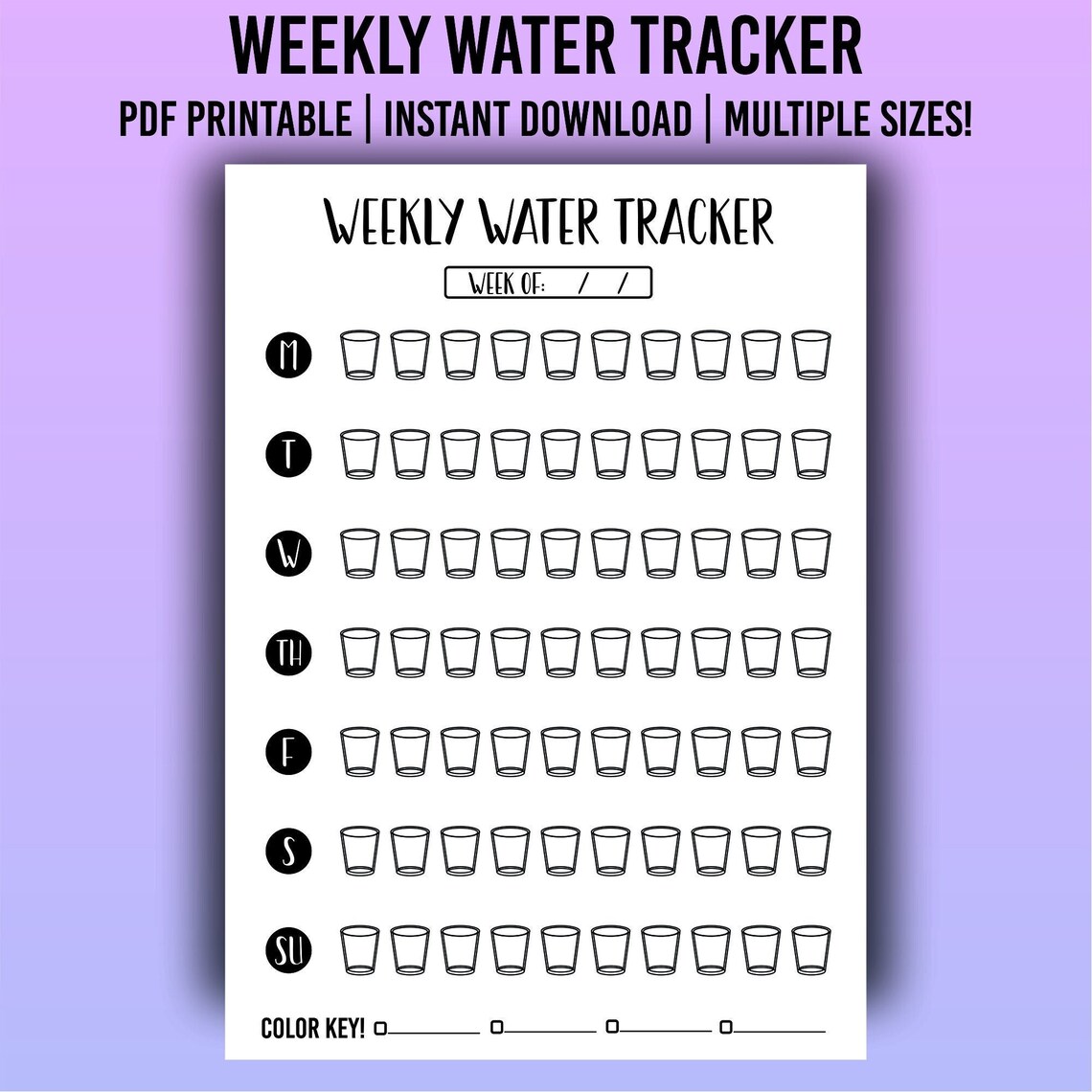 Printable Weekly Water Tracker - Habit Tracker - A4 A5 Letter Size ...