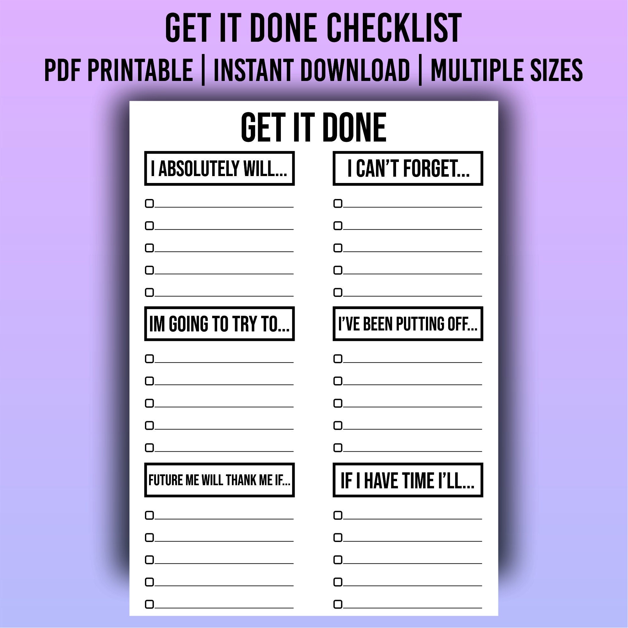 Get It Done Checklist, Blank Printable Checklist, Printable List ...