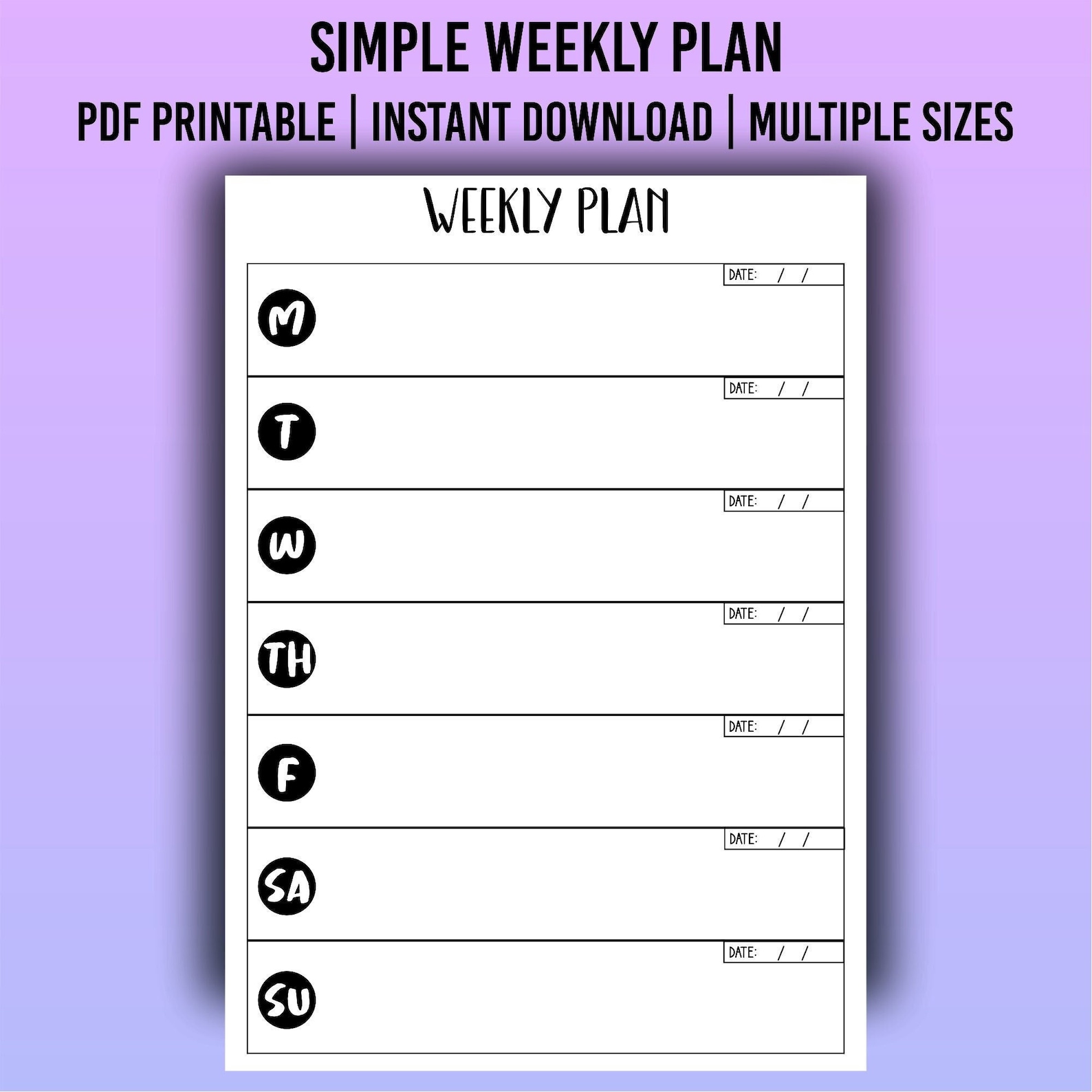 Simple Weekly Plan, Printable Weekly Schedule, Weekly Schedule, Weekly ...