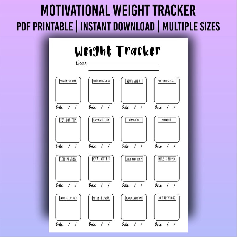 Weight Tracker, Printable Weight Tracker, PDF Weight Tracker, Weekly