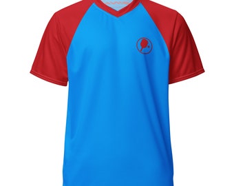 Pickleball baseball sleeve blue and red Recycled unisex sports jersey