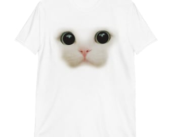 T-shirt visage de chat aux grands yeux : t-shirt unisexe chaton rigolo