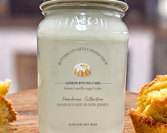 Lemon Pound Cake Candle, Bakery Scented Soy Candle, Farmhouse Mason Jar, Sweet Lemon Dessert Candle, Rustic Farmhouse Decor,Vanilla & Citrus