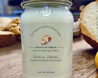 Banana Nut Bread Candle, Bakery Scented Soy Candle, Farmhouse Mason Jar, Sweet Banana & Walnut, Hand Poured Cozy Gift Candle
