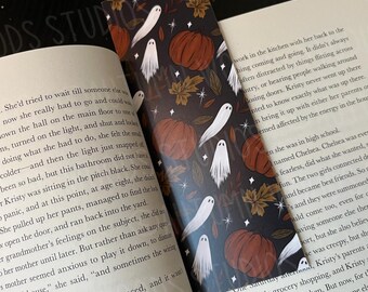 Halloween Bookmark - 2x6 in. | Spooky Art | Pumpkins | Ghosts | Fall Leaves | Autumn Illustration | Horror Goth | Books | Reading | Booktok