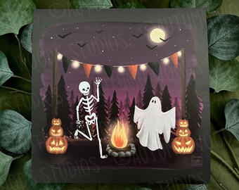 8x8 Halloween Fest Art Print | Spooky Artwork | Pumpkin Decor | JackOLantern | Ghost | Skull Skeleton | Fall Festival | Halloween Decoration