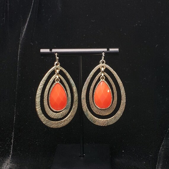 Vintage Retro Hoop & Stone Earrings - image 1