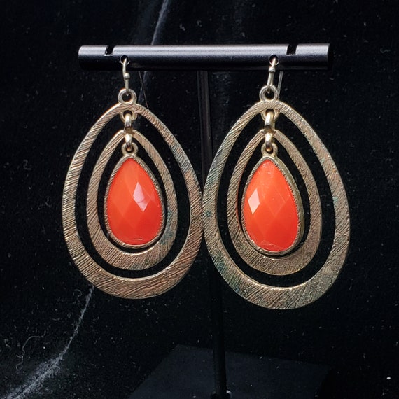 Vintage Retro Hoop & Stone Earrings - image 3