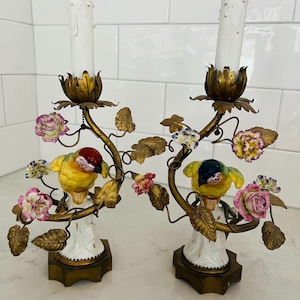 STUNNING PORCELAIN  Bronze Ormolu Candlesticks (PAIR) retrofitted  to Electric