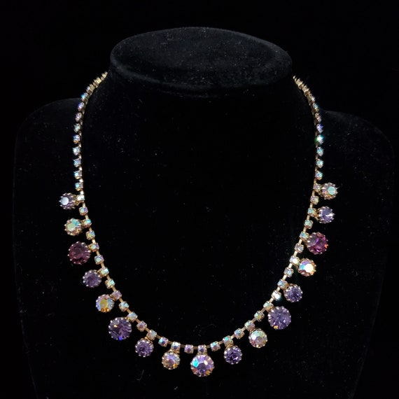 Vintage Amethyst Rhinestone Necklace Antique