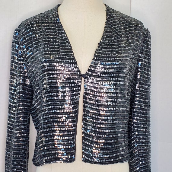 Vintage Emporio Armani Black Sequin Jacket Retro - image 2