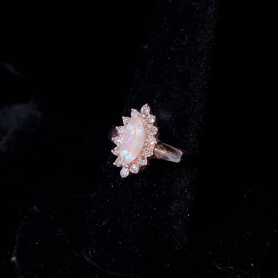 Vintage Pink Opal Like Stone Ring Gold Tone - image 2