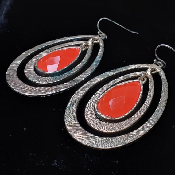 Vintage Retro Hoop & Stone Earrings - image 6