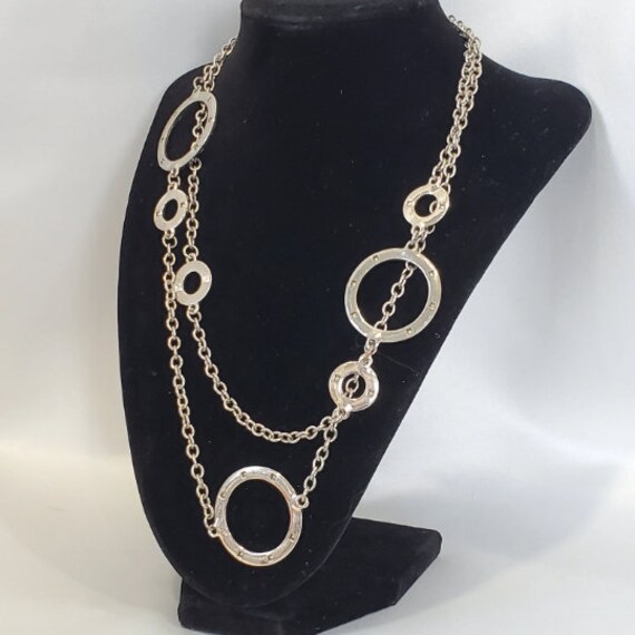 Vintage Silver Tone Chain Necklace with O-Ring St… - image 2