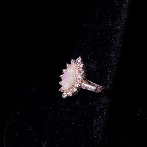 Vintage Pink Opal Like Stone Ring Gold Tone - image 4