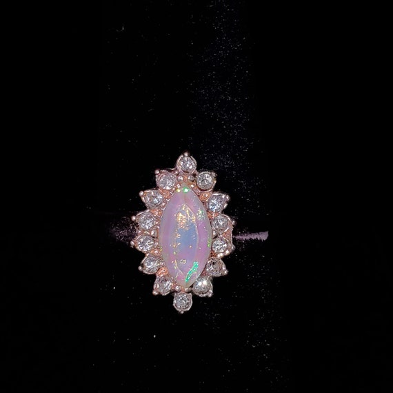 Vintage Pink Opal Like Stone Ring Gold Tone - image 1