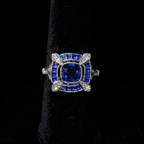 Vintage Blue Stone Silver Tone Ring - image 1