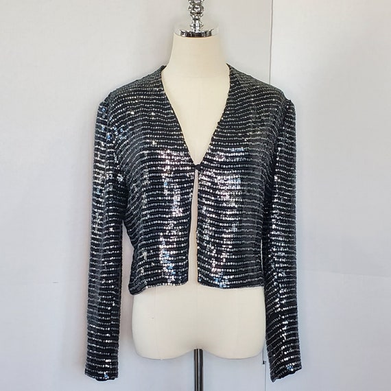 Vintage Emporio Armani Black Sequin Jacket Retro - image 1