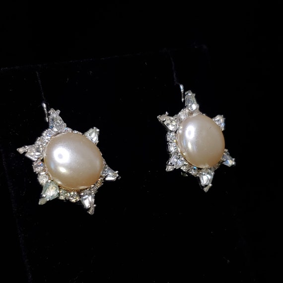 Vintage Rhinestone Drop Earrings with Faux Pearl … - image 4