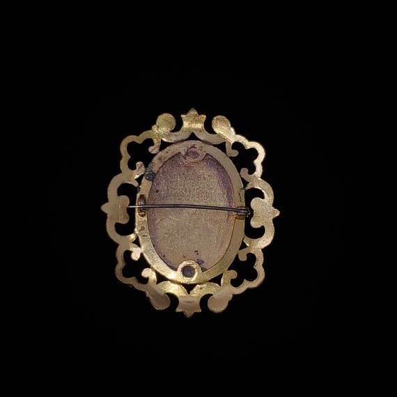 Vintage Guilloche Enamel Flower Brooch Pin Gold T… - image 5