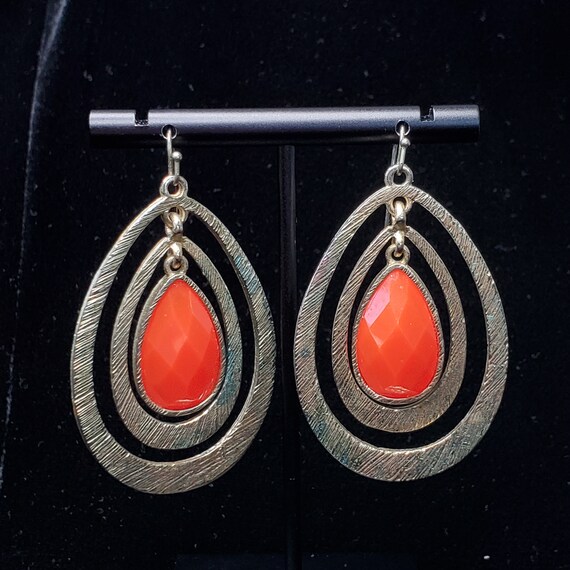 Vintage Retro Hoop & Stone Earrings - image 2