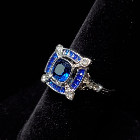 Vintage Blue Stone Silver Tone Ring - image 3