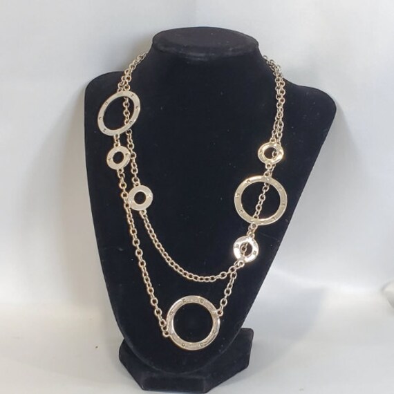 Vintage Silver Tone Chain Necklace with O-Ring Sto