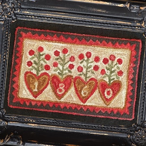 Primitive punch needle PDF pattern - Blooming Hearts
