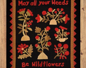 Wool applique quilt PDF Pattern - Wildflower Wishes