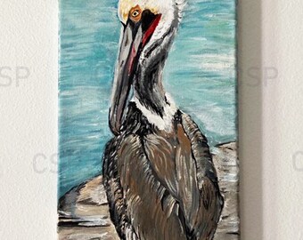 Pelican On a Rock Painting ***ORIGINAL PAINTING*** signed by artist