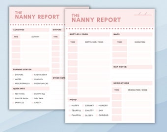 Printable Nanny Babysitter Notes / Nanny Report / Nanny Check List for Toddler & Infant / Nanny notes / Editable Template / Instant Download