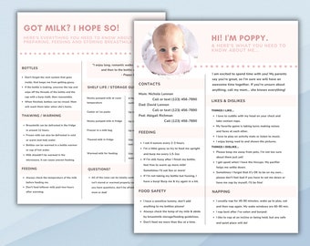 Nanny Daycare Information Pages, Info Handbook, Babysitter Instructions Template, Editable Baby Sitting Template for Infant and Toddler