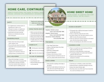 House Sitter Information Pages, Editable House Sitting Template for Guests, Vacations, Rental Instructions Handbook