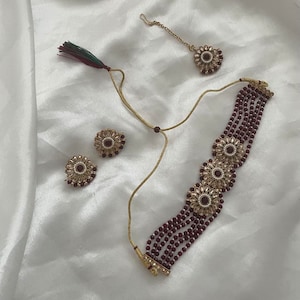 Asian bridal Necklace set earrings | Mang Tikka | Wedding Party Wear | Wedding Gift | Pakistani Bollywood style jewellery set sleek design