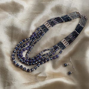 Elegant Purple Rhinestone Necklace Set | Purple Rhinestone Jewellery Set | Purple Necklace and Earring Set | Purple Crystal Necklace Set